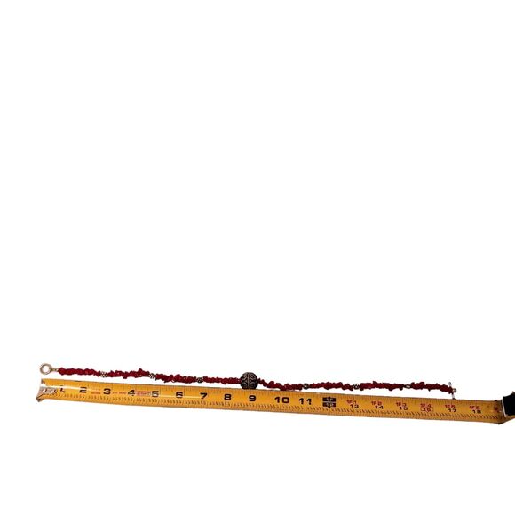 Vntg Red CORAL Necklace 17" STERLING SILVER Beads Asian Art Deco Modern Preppy - Picture 15 of 16